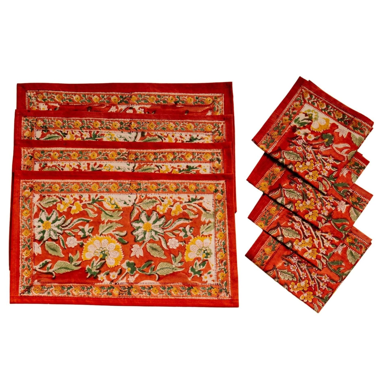 Set de 4 manteles individuales y 4 servilletas de tela en algodón Jardín Primavera