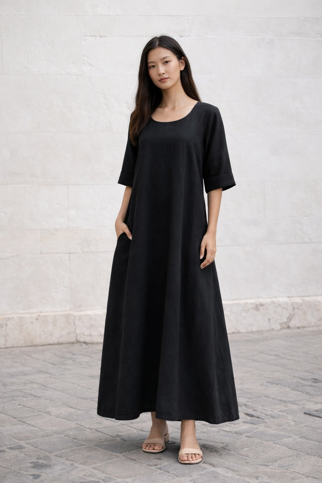 Aster Linen Dress- Black