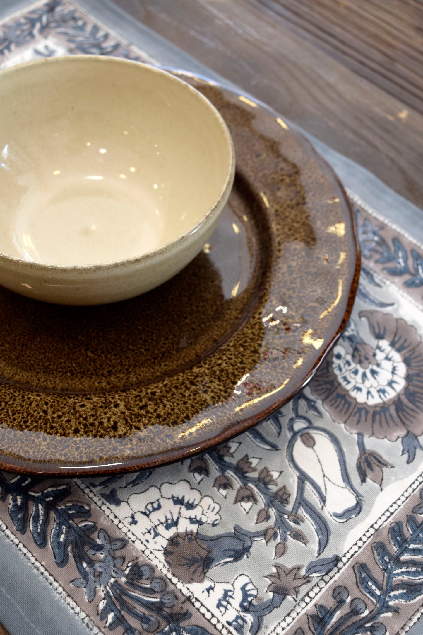 Flor Gris: Manteles Individuales | 6 Servilletas | Juego de Comedor |50x30cm