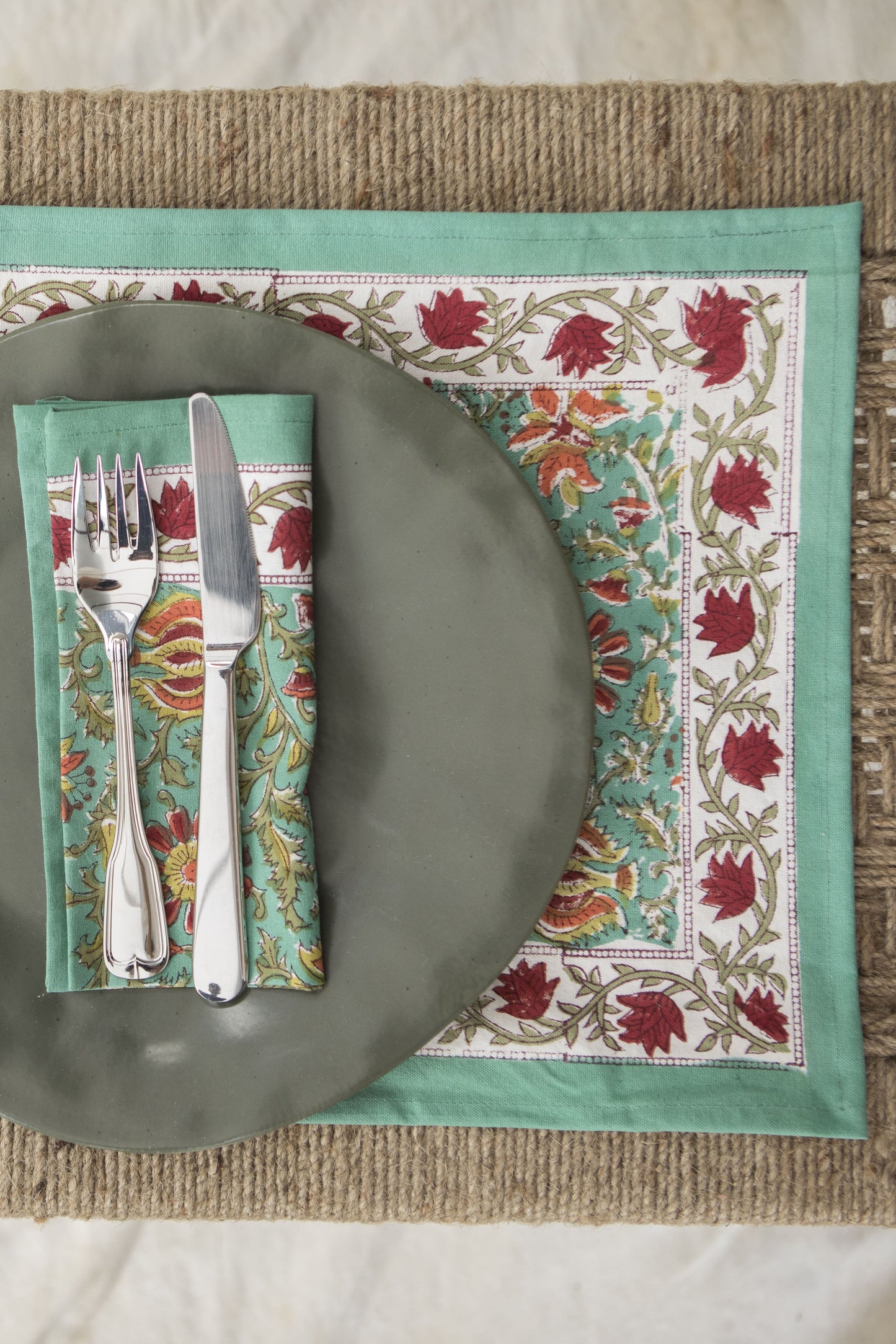 Océano Verde: Manteles Individuales | 6 Servilletas | Juego de Comedor |50x30cm
