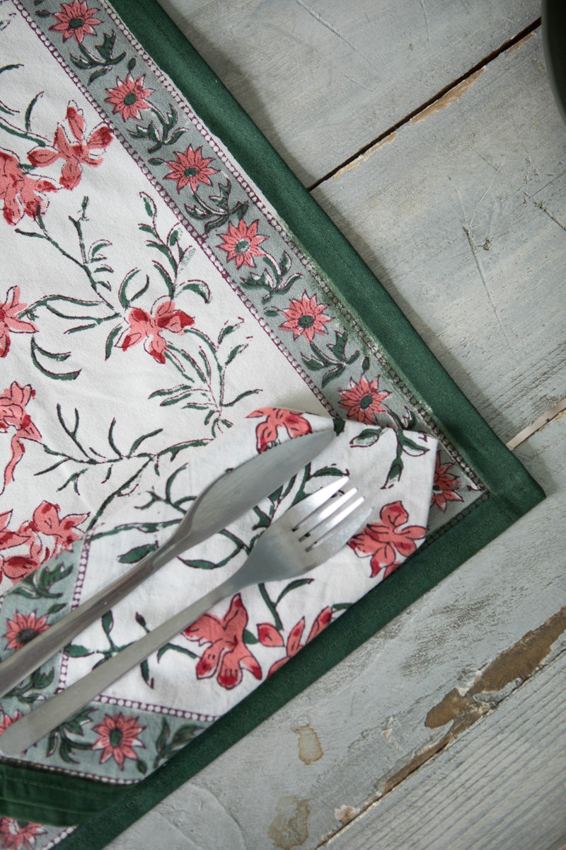 Flor Coral Manteles Individuales | 6 Servilletas | Juego de Comedor |50x30cm