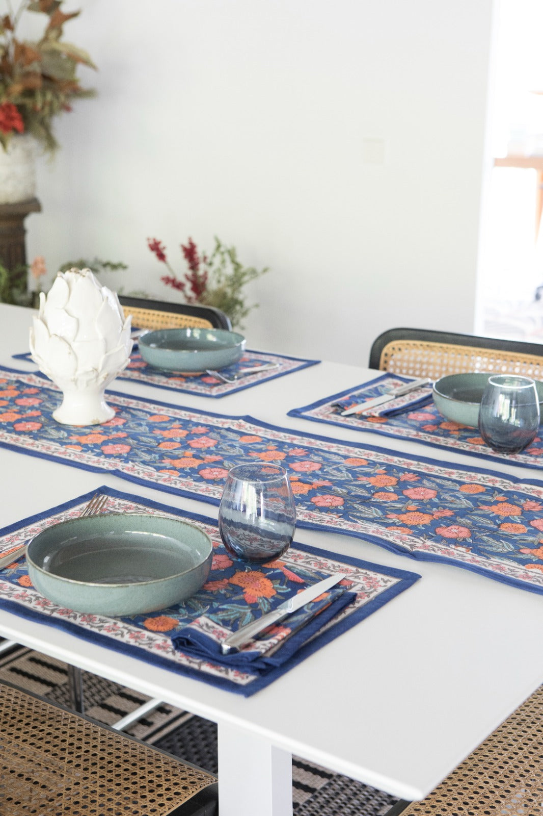 Flor Naranja: Manteles Individuales | 6 Servilletas | Juego de Comedor |50x30cm