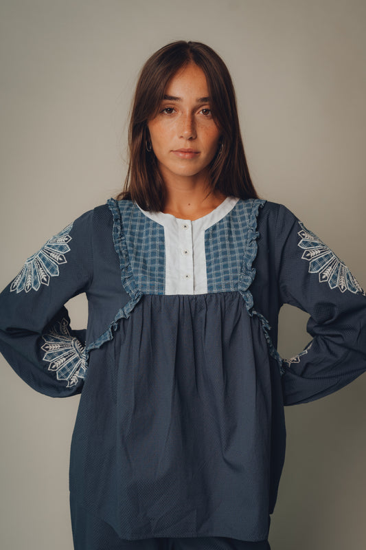 Blusa con Volantes Azul