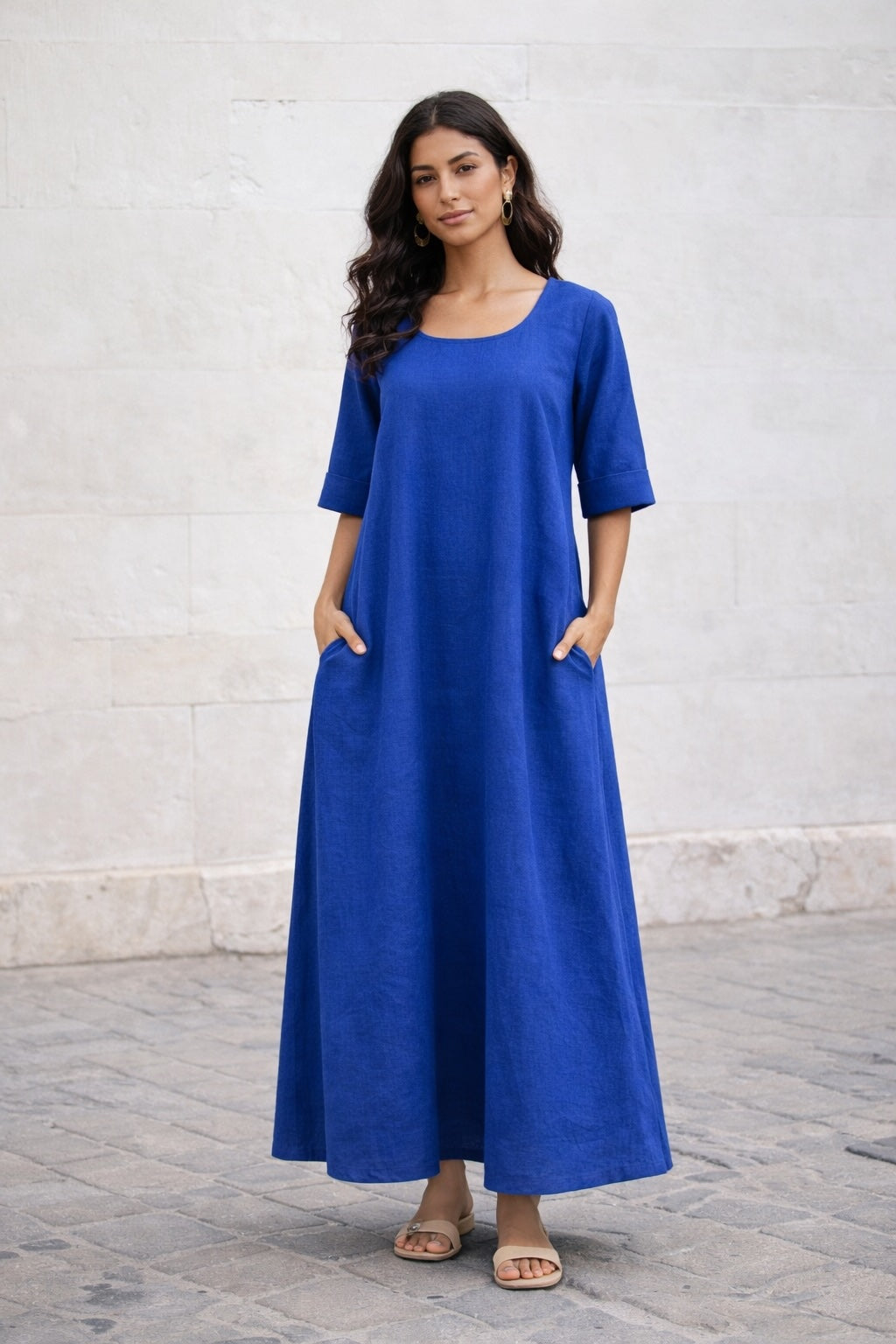 Aster Linen Dress- Blue
