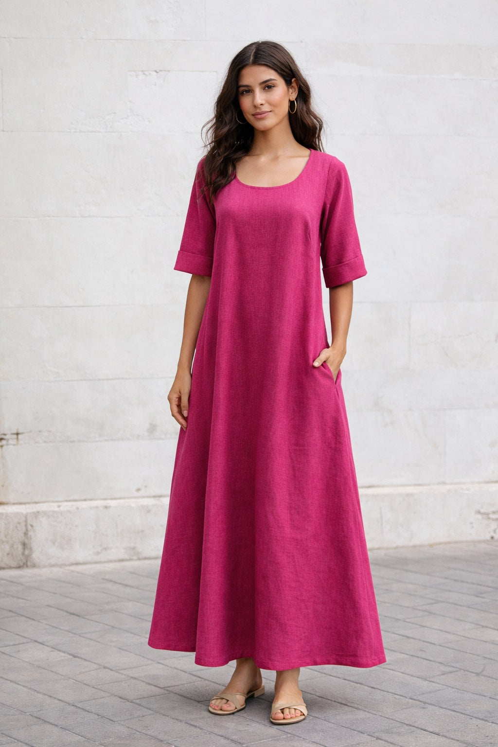 Aster Linen Dress- Pink